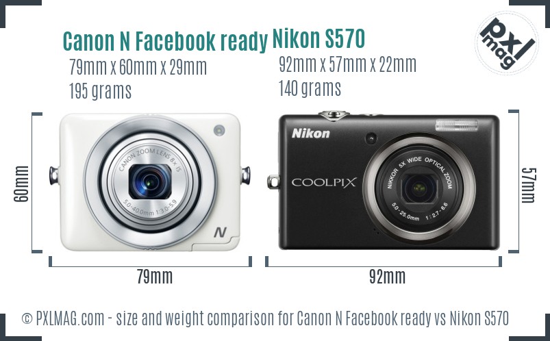 Canon N Facebook ready vs Nikon S570 size comparison