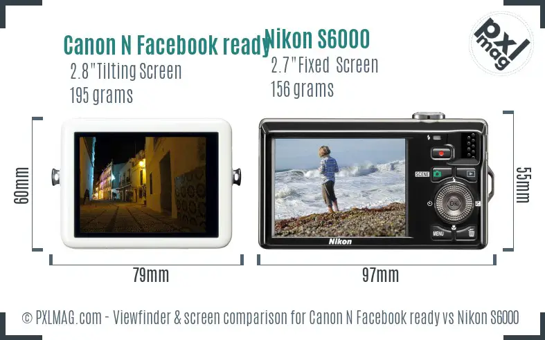 Canon N Facebook ready vs Nikon S6000 Screen and Viewfinder comparison
