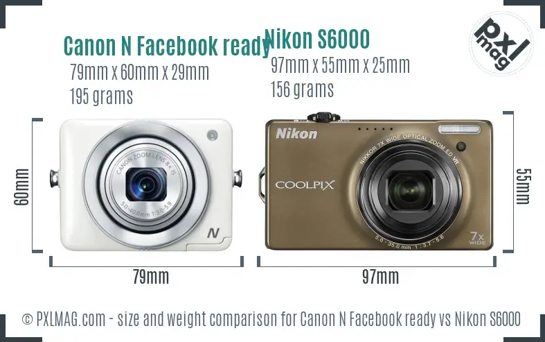 Canon N Facebook ready vs Nikon S6000 size comparison