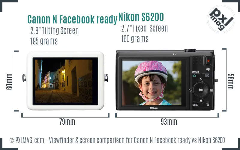 Canon N Facebook ready vs Nikon S6200 Screen and Viewfinder comparison