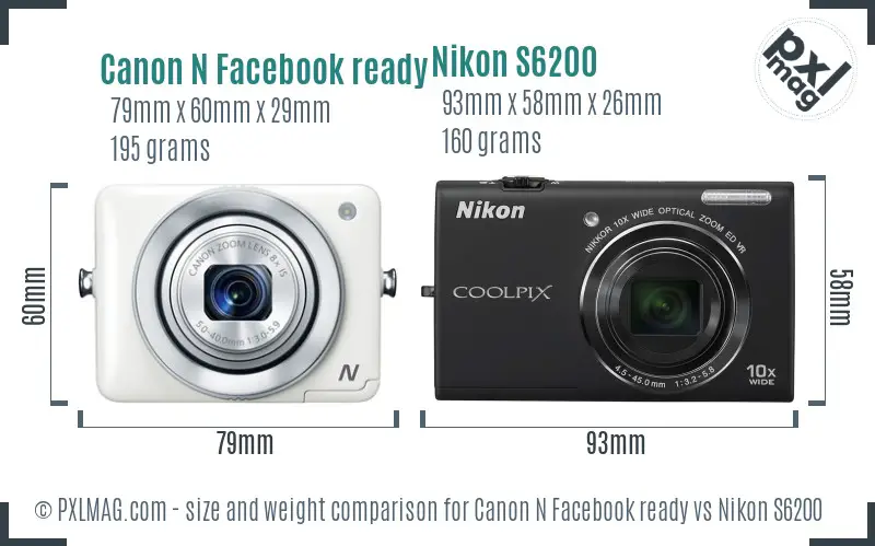 Canon N Facebook ready vs Nikon S6200 size comparison