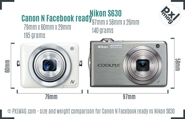 Canon N Facebook ready vs Nikon S630 size comparison