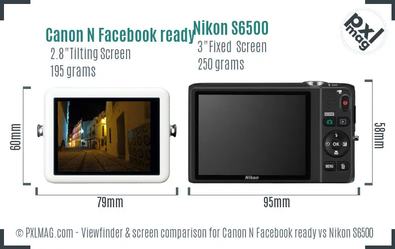 Canon N Facebook ready vs Nikon S6500 Screen and Viewfinder comparison