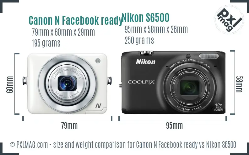 Canon N Facebook ready vs Nikon S6500 size comparison
