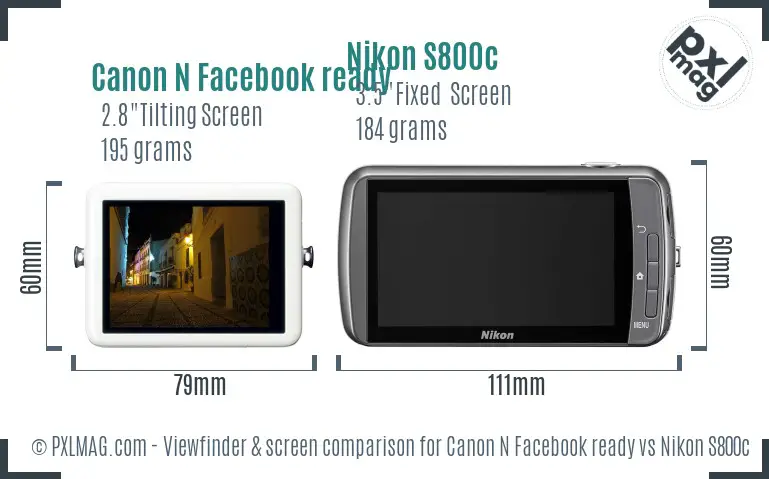 Canon N Facebook ready vs Nikon S800c Screen and Viewfinder comparison