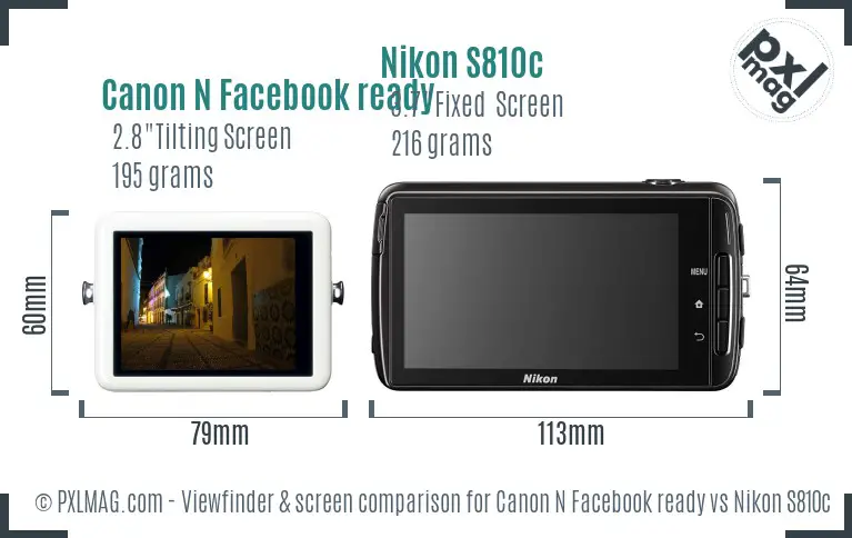 Canon N Facebook ready vs Nikon S810c Screen and Viewfinder comparison