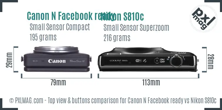 Canon N Facebook ready vs Nikon S810c top view buttons comparison