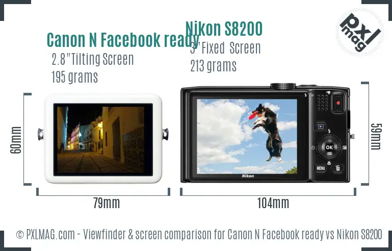 Canon N Facebook ready vs Nikon S8200 Screen and Viewfinder comparison
