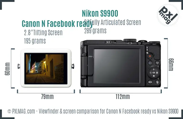 Canon N Facebook ready vs Nikon S9900 Screen and Viewfinder comparison