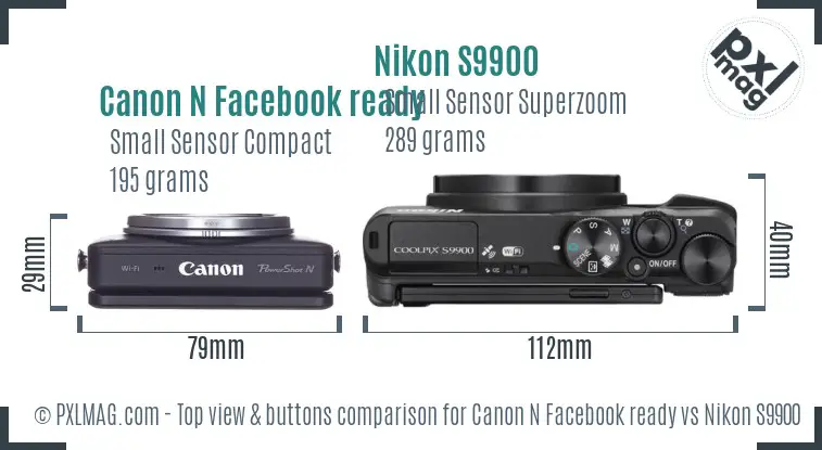 Canon N Facebook ready vs Nikon S9900 top view buttons comparison