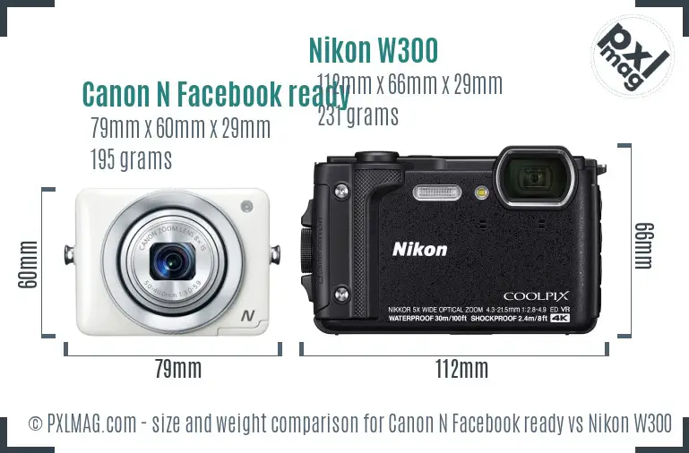 Canon N Facebook ready vs Nikon W300 size comparison Canon N Facebook ready vs Nikon W300 size comparison