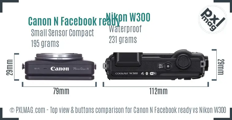 Canon N Facebook ready vs Nikon W300 top view buttons comparison Canon N Facebook ready vs Nikon W300 top view buttons comparison