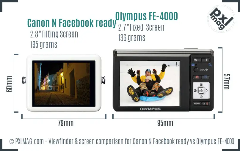 Canon N Facebook ready vs Olympus FE-4000 Screen and Viewfinder comparison