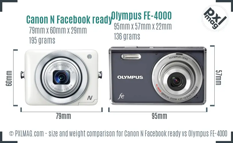 Canon N Facebook ready vs Olympus FE-4000 size comparison