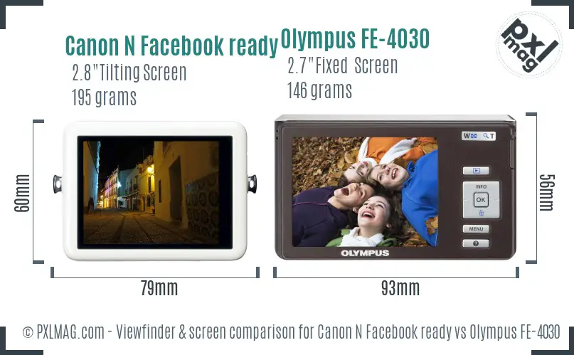 Canon N Facebook ready vs Olympus FE-4030 Screen and Viewfinder comparison