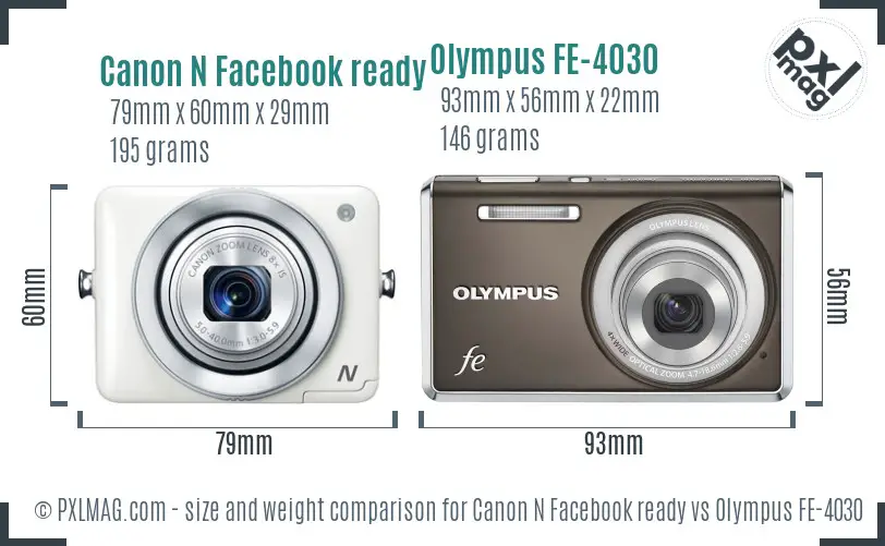 Canon N Facebook ready vs Olympus FE-4030 size comparison