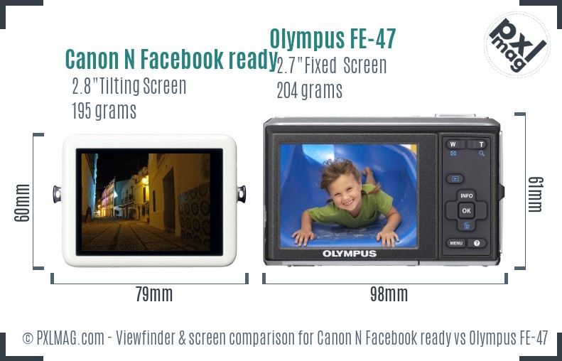 Canon N Facebook ready vs Olympus FE-47 Screen and Viewfinder comparison