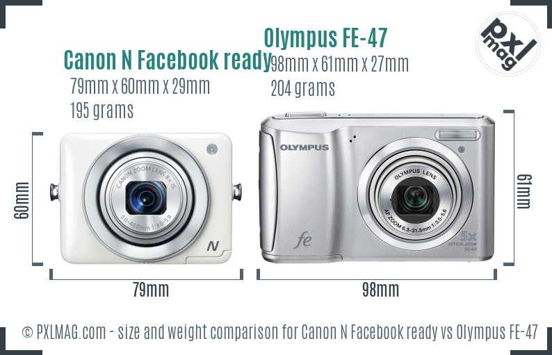 Canon N Facebook ready vs Olympus FE-47 size comparison
