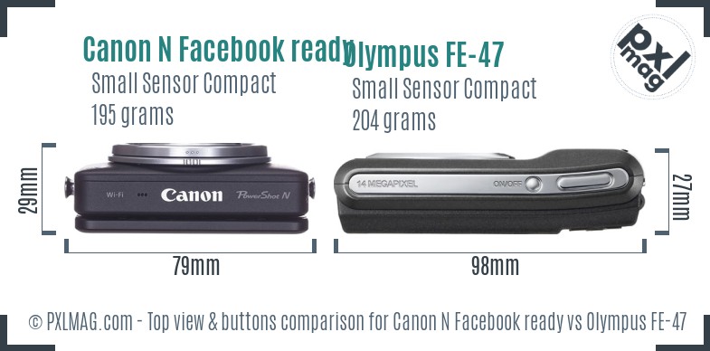Canon N Facebook ready vs Olympus FE-47 top view buttons comparison