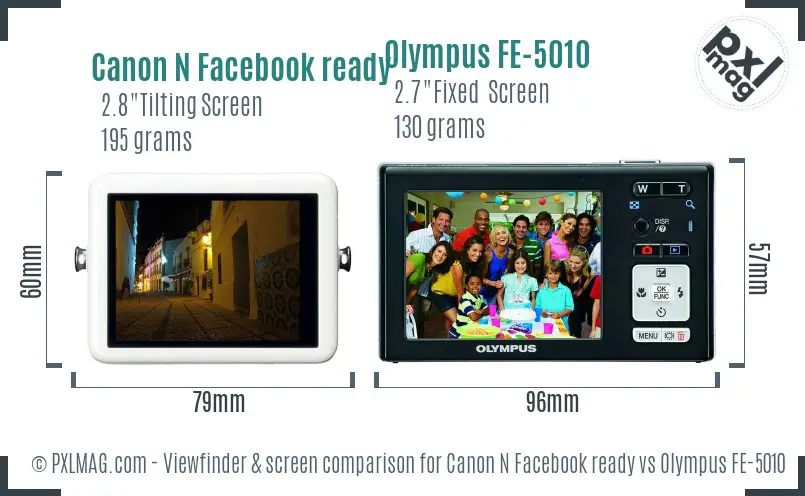 Canon N Facebook ready vs Olympus FE-5010 Screen and Viewfinder comparison