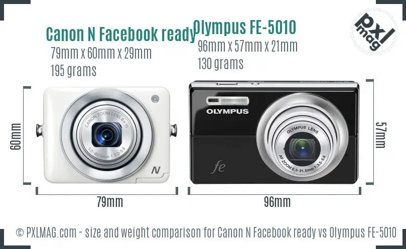 Canon N Facebook ready vs Olympus FE-5010 size comparison