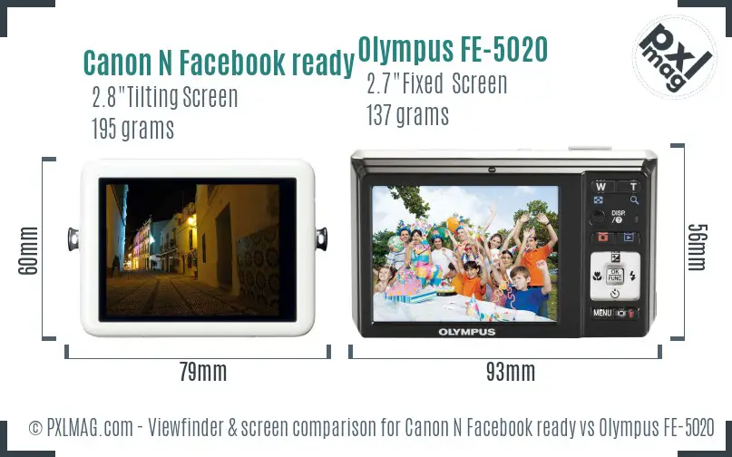 Canon N Facebook ready vs Olympus FE-5020 Screen and Viewfinder comparison