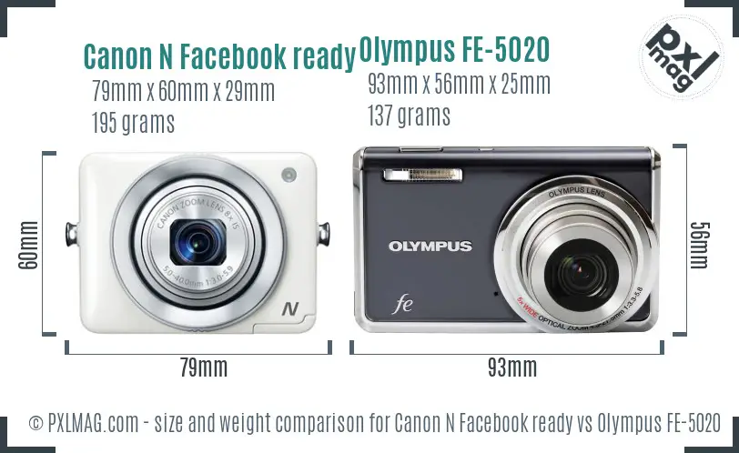 Canon N Facebook ready vs Olympus FE-5020 size comparison