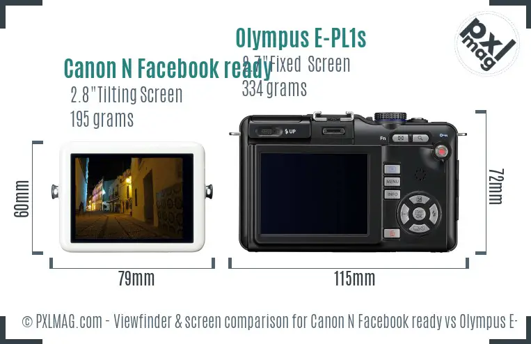 Canon N Facebook ready vs Olympus E-PL1s Screen and Viewfinder comparison