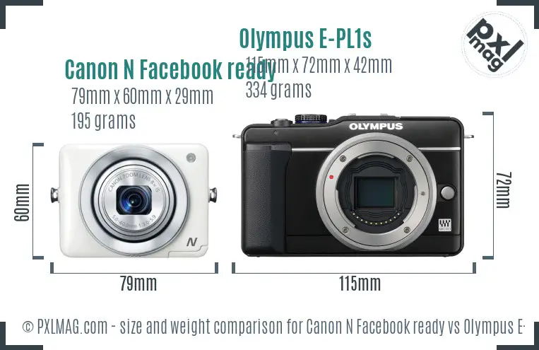 Canon N Facebook ready vs Olympus E-PL1s size comparison