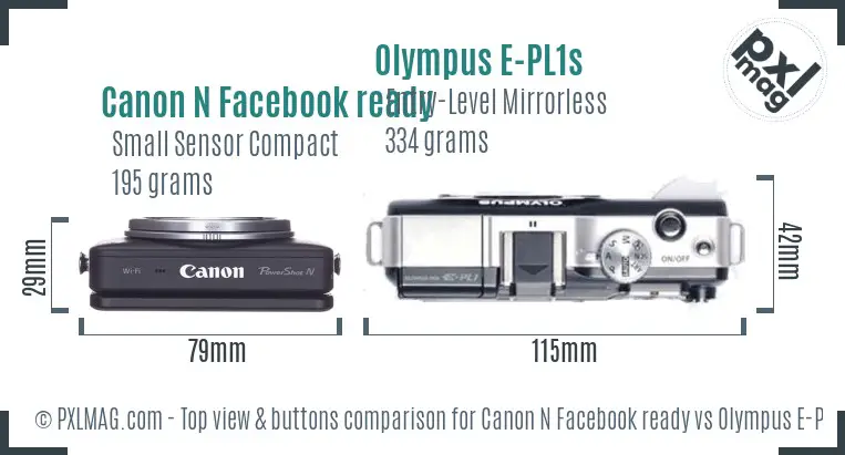 Canon N Facebook ready vs Olympus E-PL1s top view buttons comparison