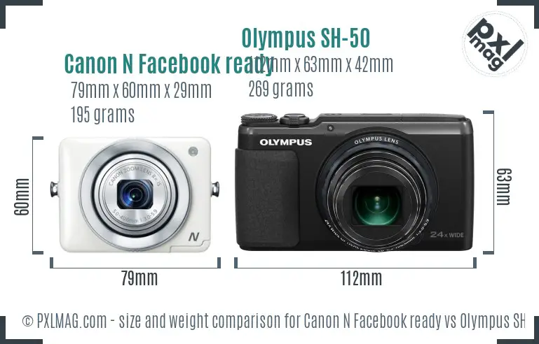 Canon N Facebook ready vs Olympus SH-50 size comparison