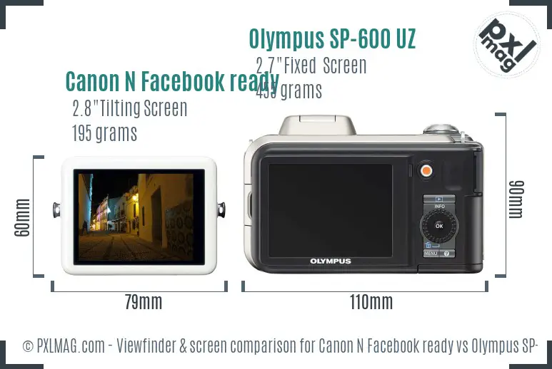 Canon N Facebook ready vs Olympus SP-600 UZ Screen and Viewfinder comparison Canon N Facebook ready vs Olympus SP-600 UZ Screen and Viewfinder comparison