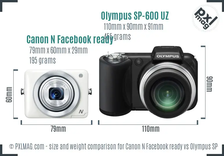 Canon N Facebook ready vs Olympus SP-600 UZ size comparison Canon N Facebook ready vs Olympus SP-600 UZ size comparison
