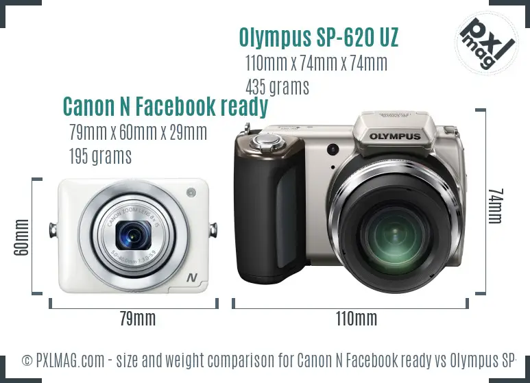 Canon N Facebook ready vs Olympus SP-620 UZ size comparison Canon N Facebook ready vs Olympus SP-620 UZ size comparison