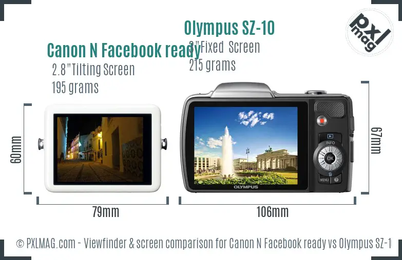 Canon N Facebook ready vs Olympus SZ-10 Screen and Viewfinder comparison