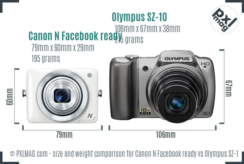 Canon N Facebook ready vs Olympus SZ-10 size comparison