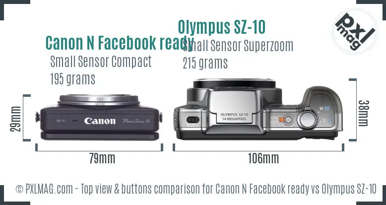 Canon N Facebook ready vs Olympus SZ-10 top view buttons comparison