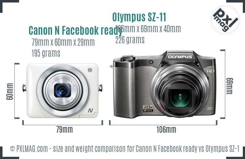 Canon N Facebook ready vs Olympus SZ-11 size comparison Canon N Facebook ready vs Olympus SZ-11 size comparison