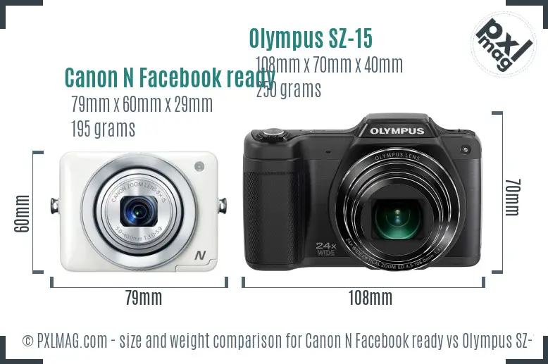 Canon N Facebook ready vs Olympus SZ-15 size comparison