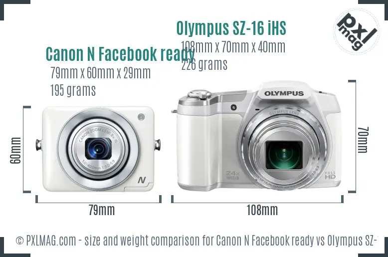 Canon N Facebook ready vs Olympus SZ-16 iHS size comparison