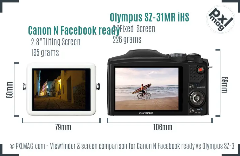 Canon N Facebook ready vs Olympus SZ-31MR iHS Screen and Viewfinder comparison