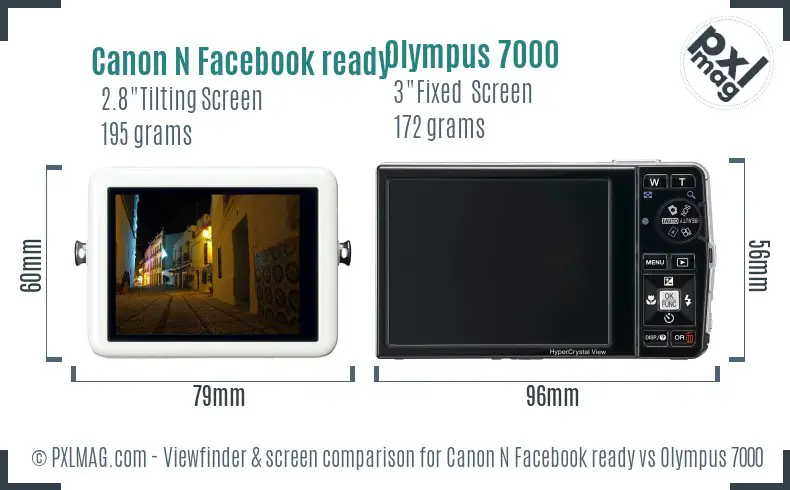 Canon N Facebook ready vs Olympus 7000 Screen and Viewfinder comparison