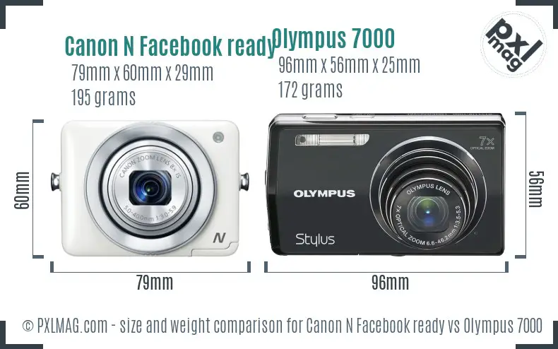 Canon N Facebook ready vs Olympus 7000 size comparison