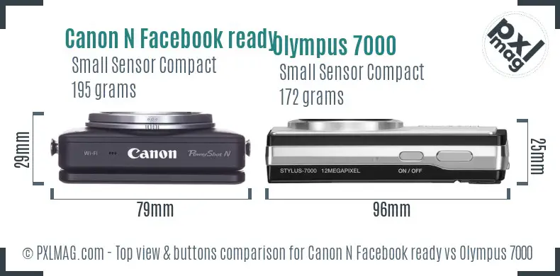 Canon N Facebook ready vs Olympus 7000 top view buttons comparison