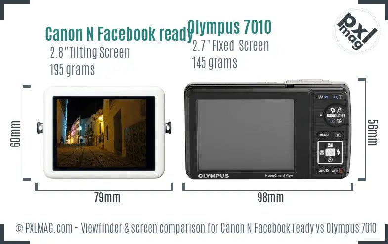 Canon N Facebook ready vs Olympus 7010 Screen and Viewfinder comparison