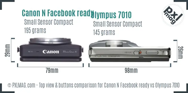 Canon N Facebook ready vs Olympus 7010 top view buttons comparison
