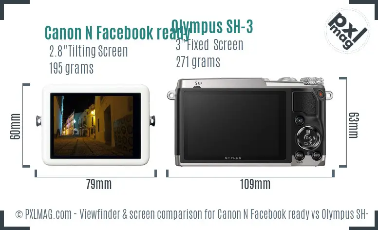 Canon N Facebook ready vs Olympus SH-3 Screen and Viewfinder comparison
