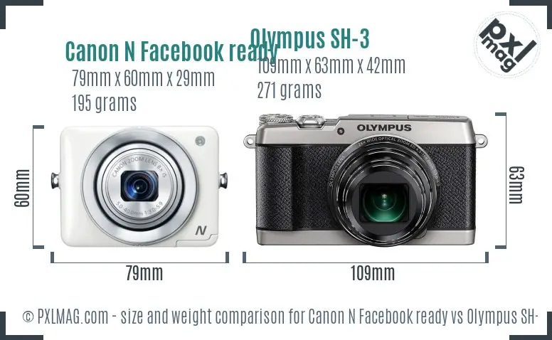 Canon N Facebook ready vs Olympus SH-3 size comparison