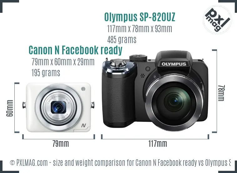 Canon N Facebook ready vs Olympus SP-820UZ size comparison