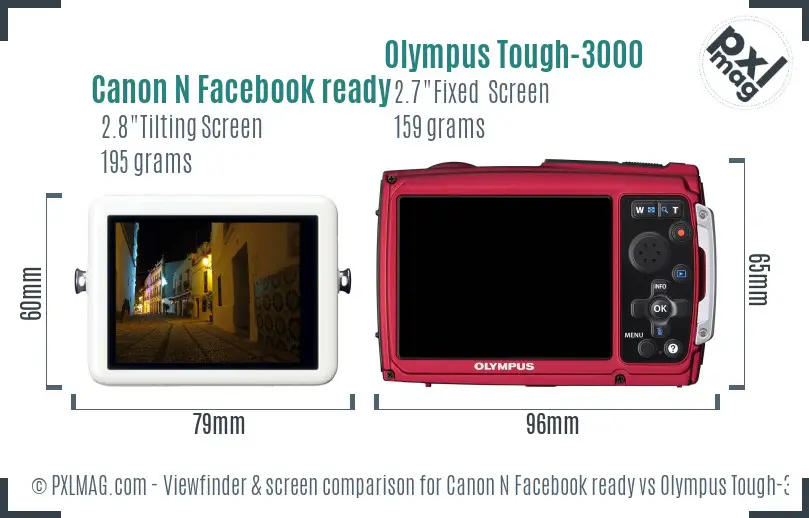 Canon N Facebook ready vs Olympus Tough-3000 Screen and Viewfinder comparison